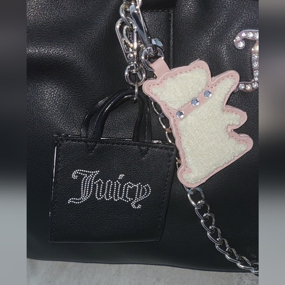 Juicy Couture Black Tote Large With 3 Bag Charms And Chain - NWT - Picture 2 of 8